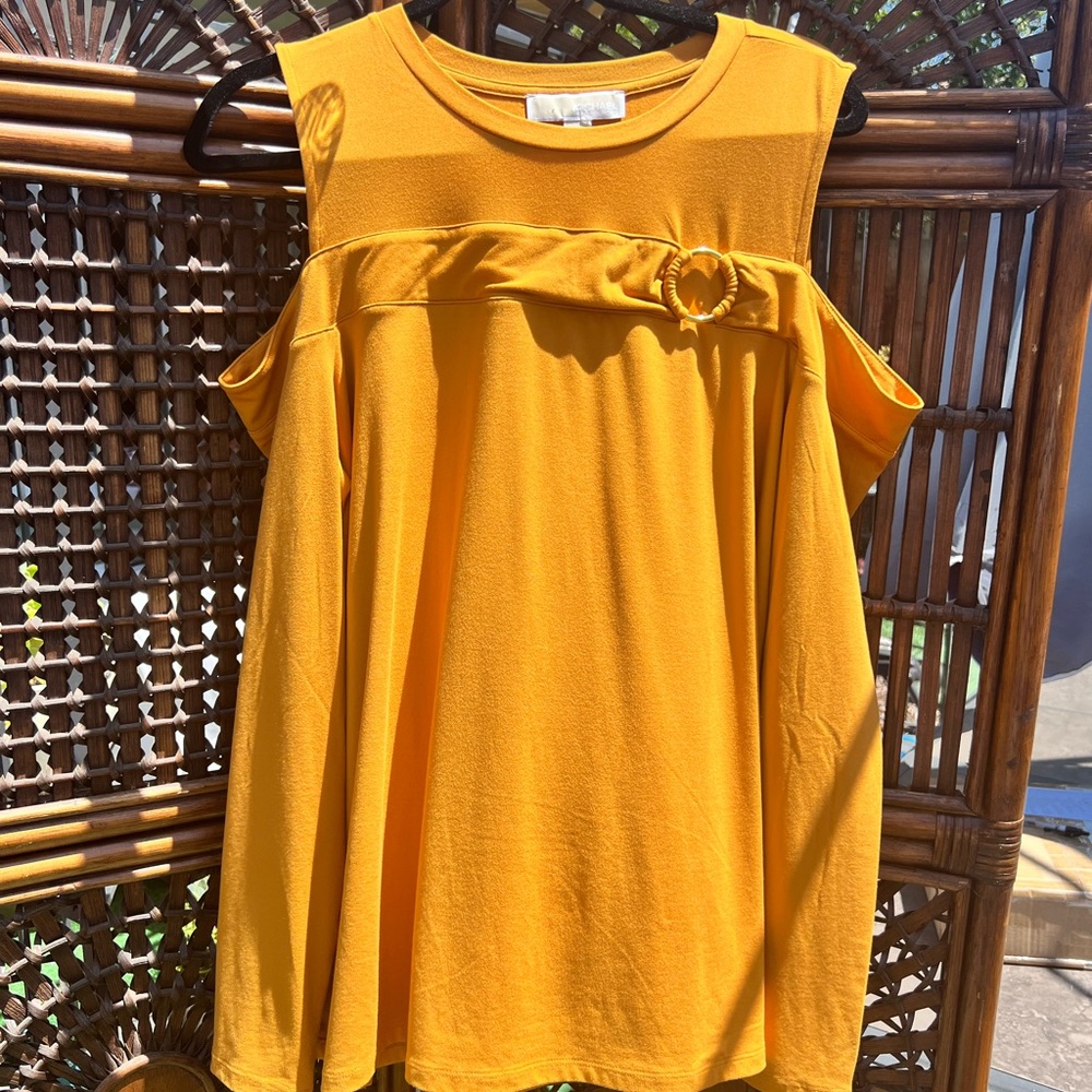 Michael Kors Mustard Yellow Cold Shoulder Top